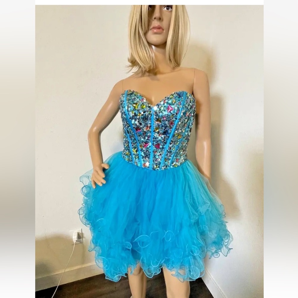 Cindy's Blue Turquoise Glass Stone Cocktail Dress - Size M